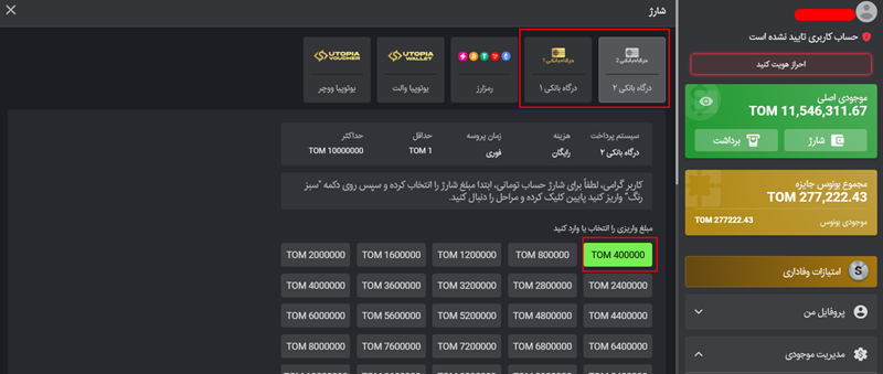 درگاه شارژ بت 303